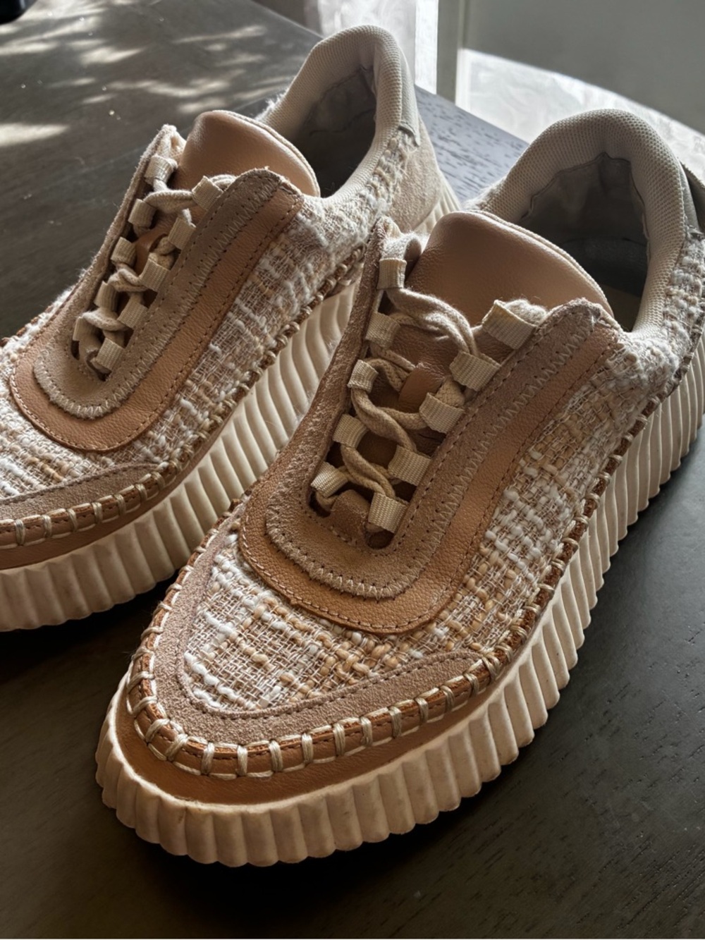 Dolce Vita Tweed Platform Sneakers | Neutral Chunky Sole | Size 6.5 | Trendy